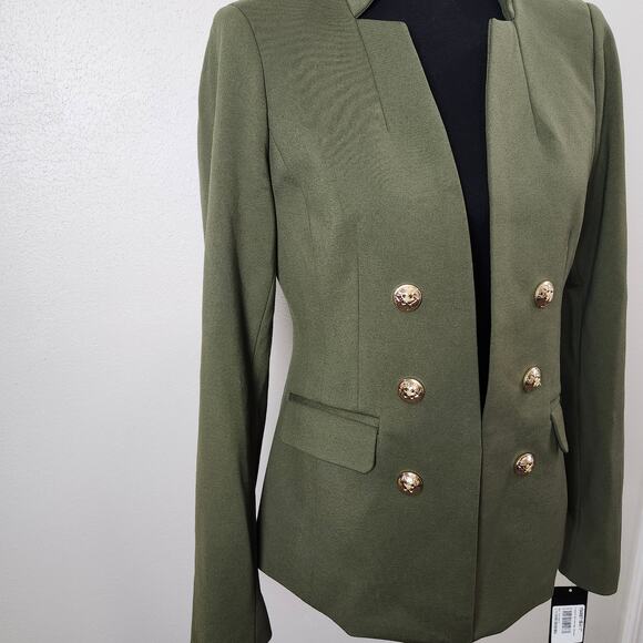 Tahari ASL Women's Ponte Faux Double Breasted Blazer Olive Green NWT Size 4 - Picture 2 of 16